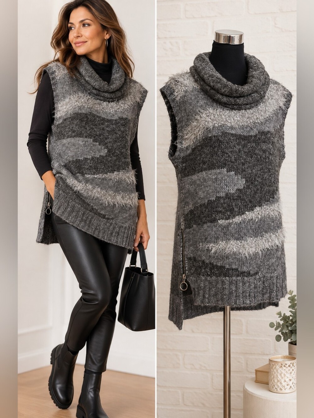 Buffalo David Bitton Mohair Blend Gray Knit Sweater Vest